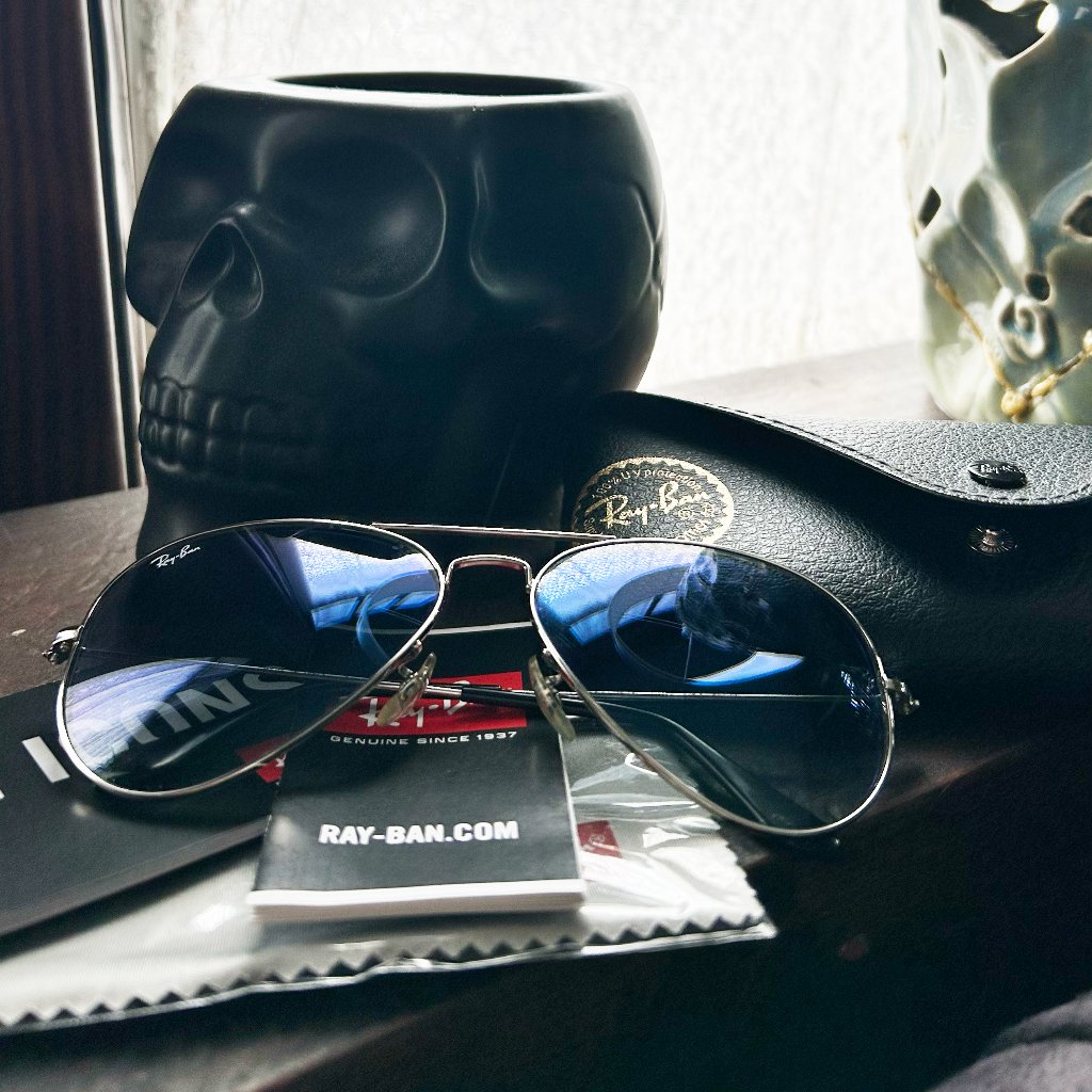 Ray-Ban Aviator Large Metal Silver Frame Light Blue Gradient Rb3025 Classic